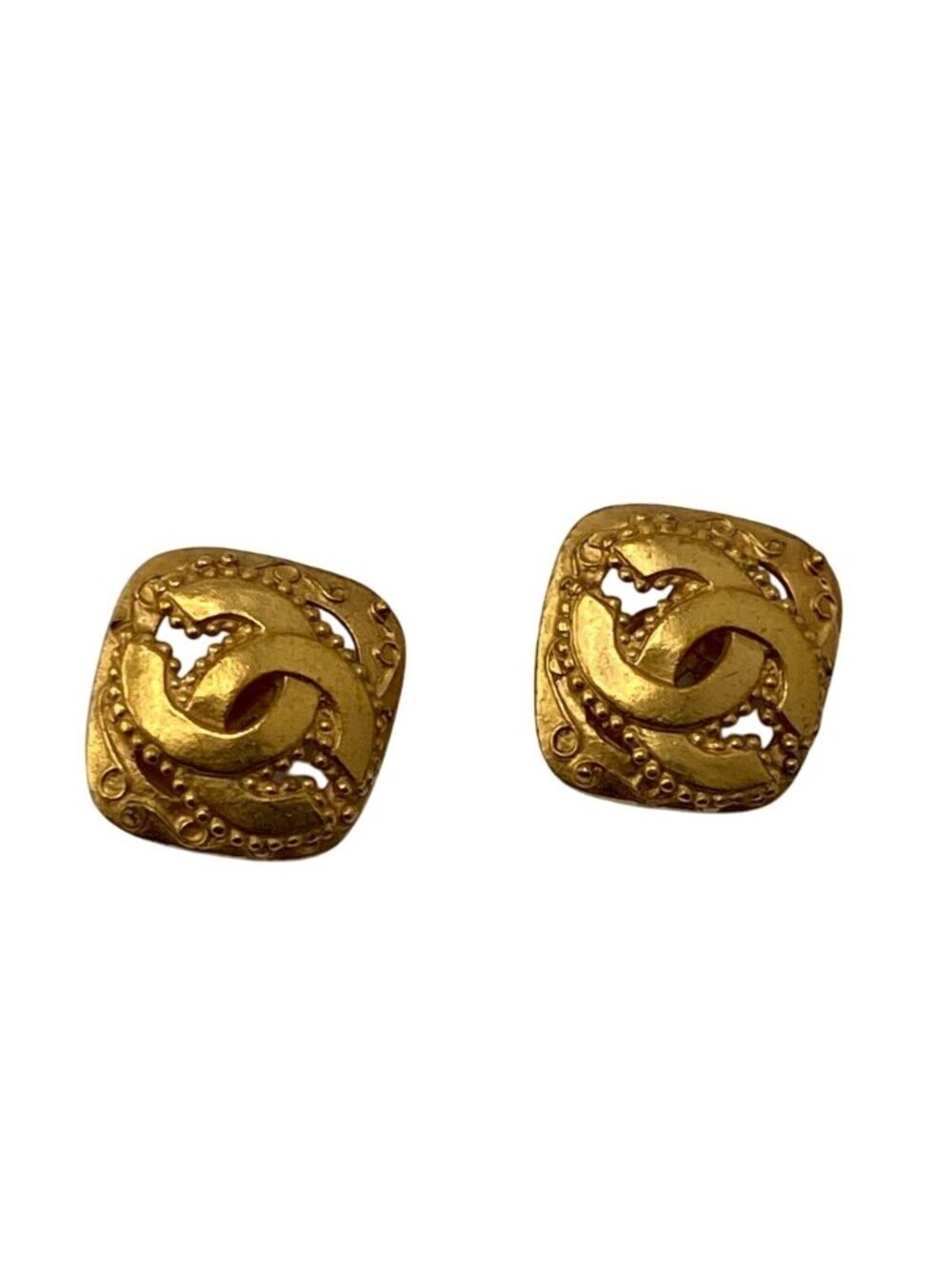 Chanel Diamond CC Logo Earrings Gold